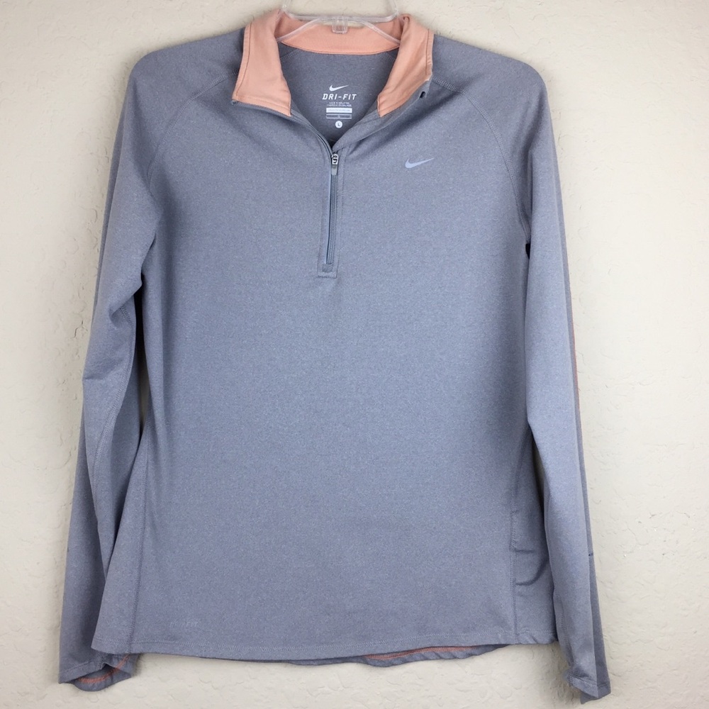 Nike Women's Dri-FIT Gray Half-Zip Pullover with Pink Trim